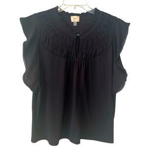 Elie Tahari black flutter sleeve pleated blouse size 1X